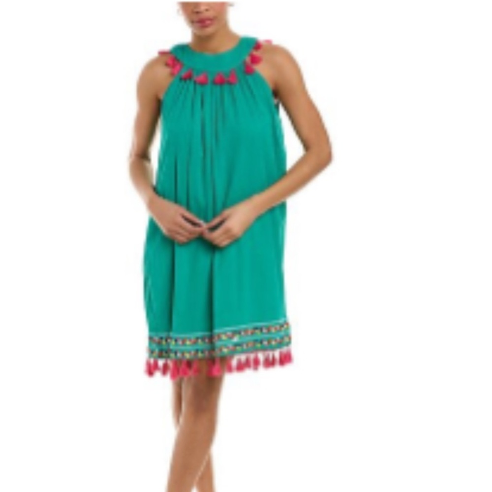 Teal Sleeveless Dress with Pink Accents